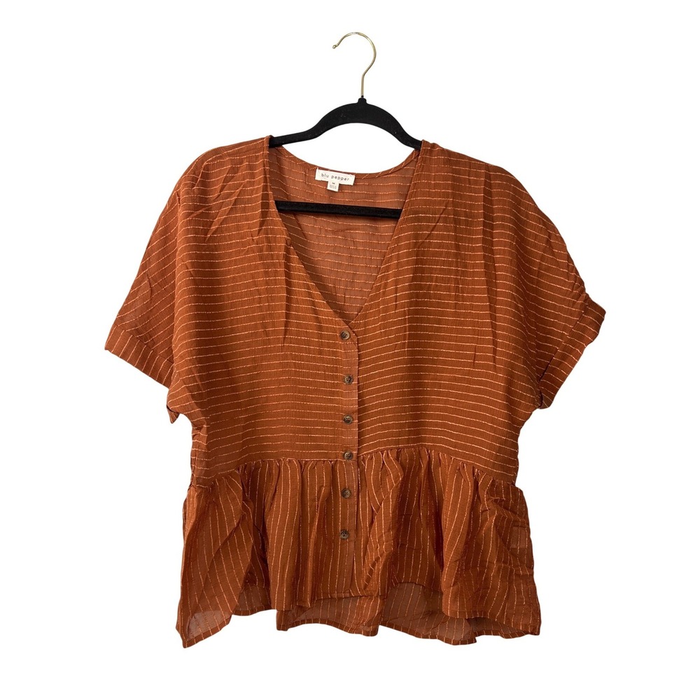 Blu Pepper Rust Boho Peplum Top Medium Cottagecore Fairycore Peasant Babydoll
